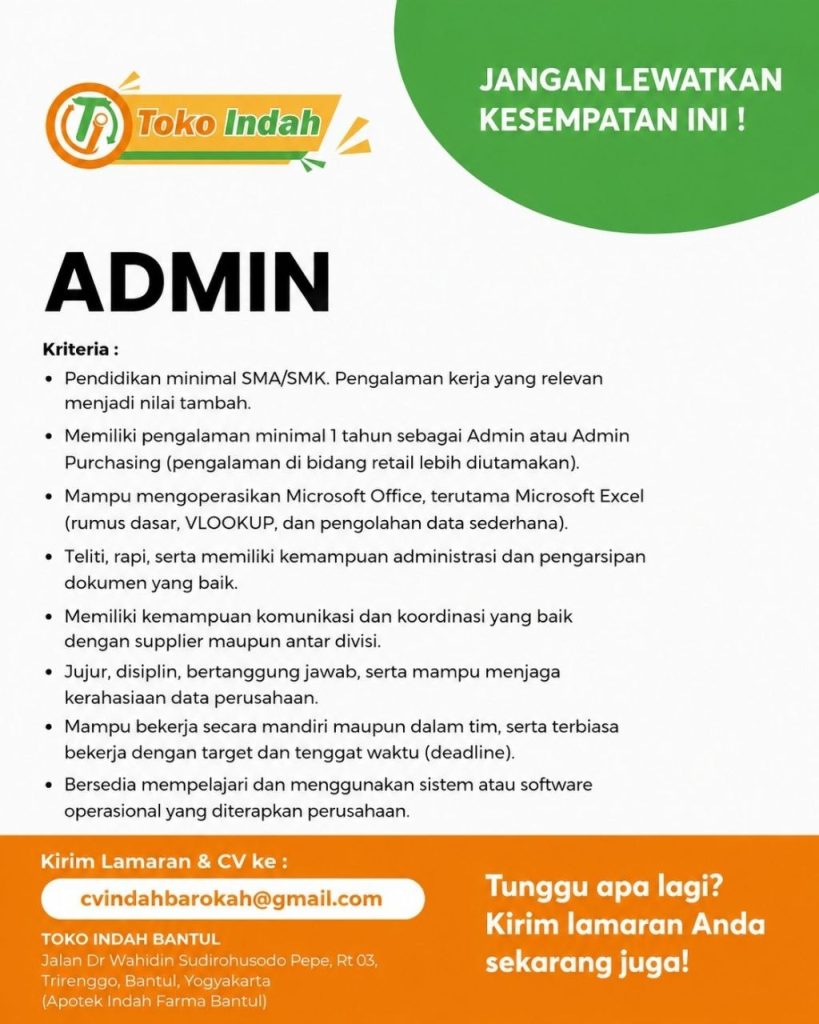 Poster lowongan Toko Indah