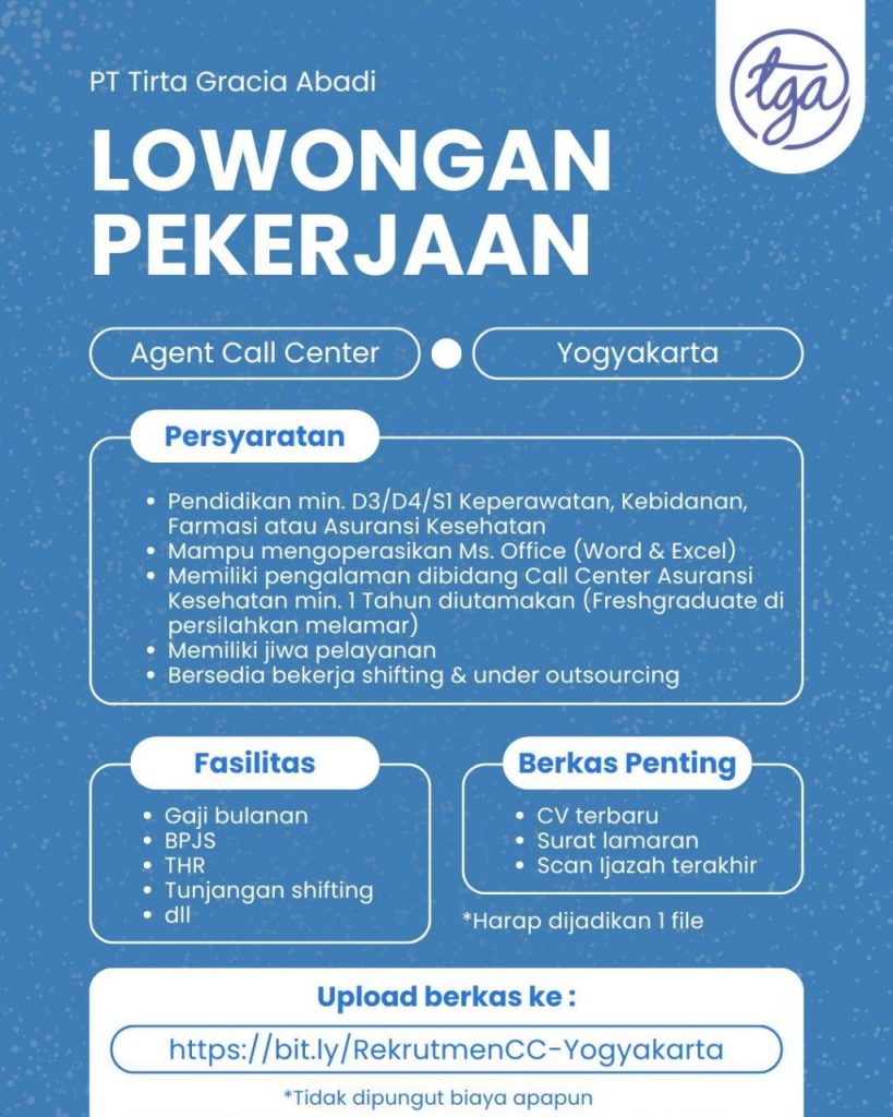 Poster lowongan PT Tirta Gracia Abadi