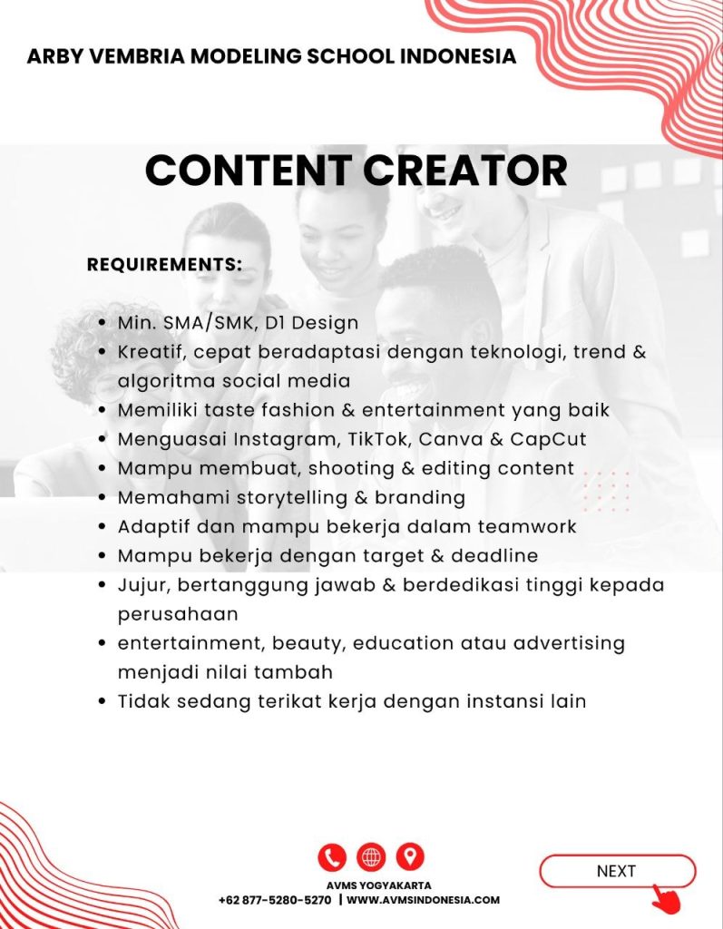 Poster lowongan Arby Vembria Modeling School Indonesia