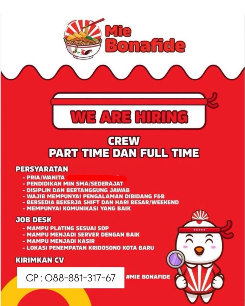 Poster lowongan Mie Bonafide