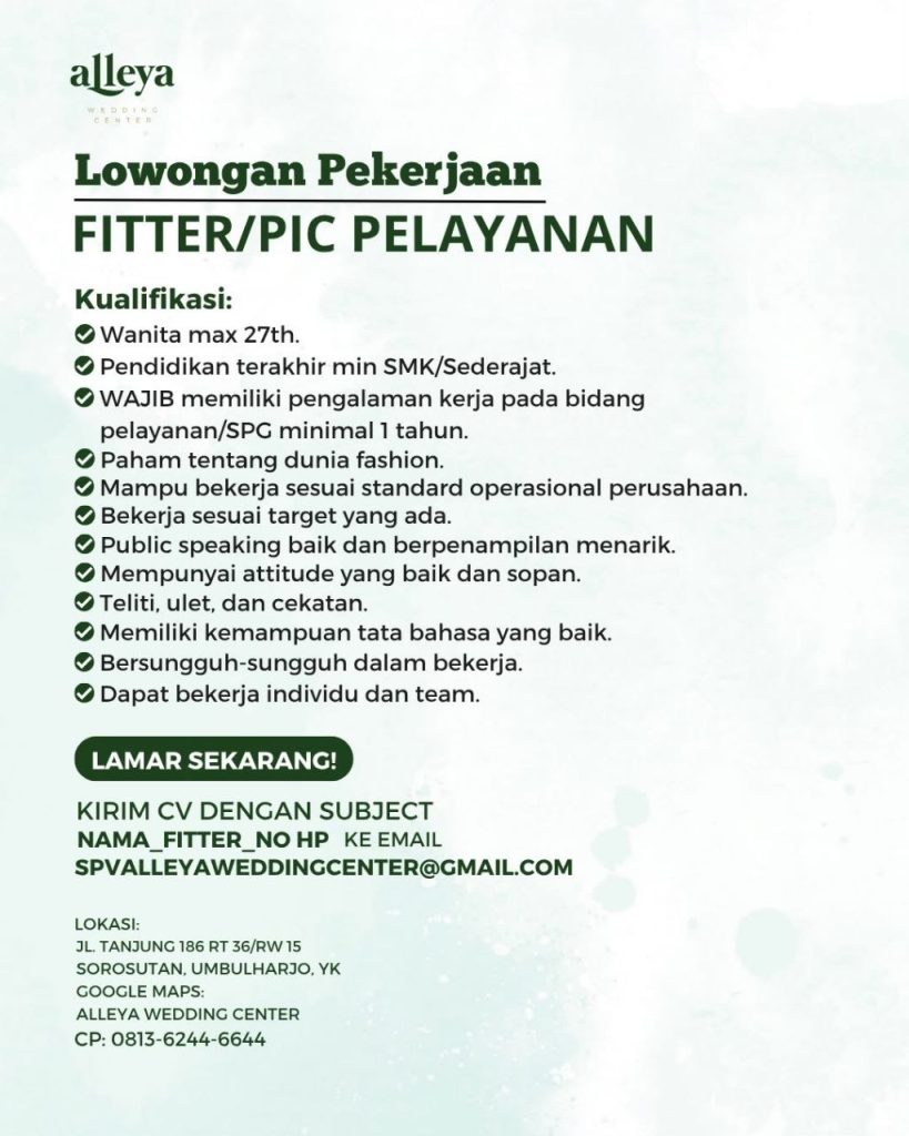Poster lowongan Alleya Wedding Center