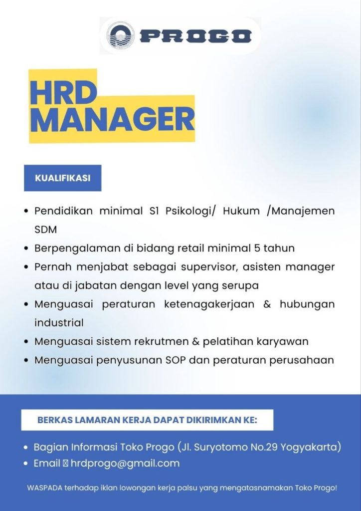 Poster lowongan Toko Progo
