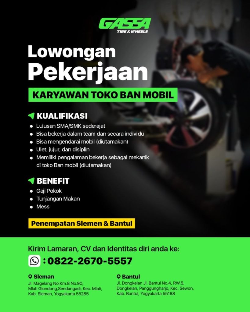 Poster lowongan GASSA Tire & Wheels