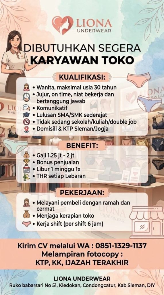 Poster lowongan Liona Underwear
