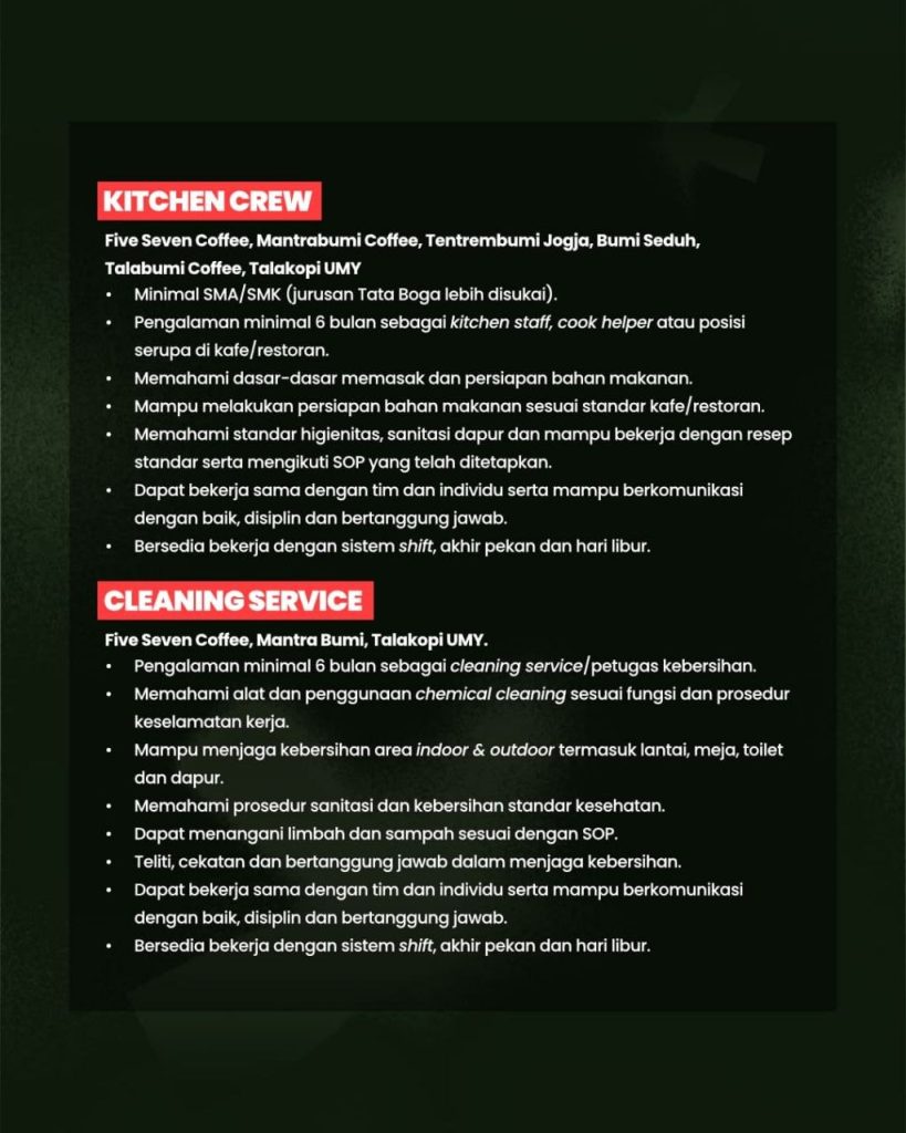 Poster lowongan Five Seven Coffee