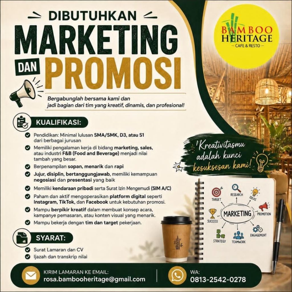Poster lowongan Bamboo Heritage Cafe & Resto