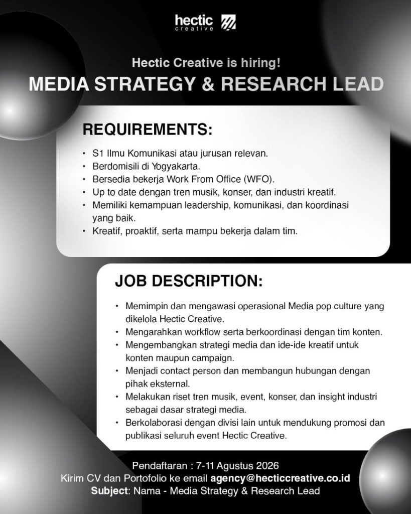 Poster lowongan Hectic Creative