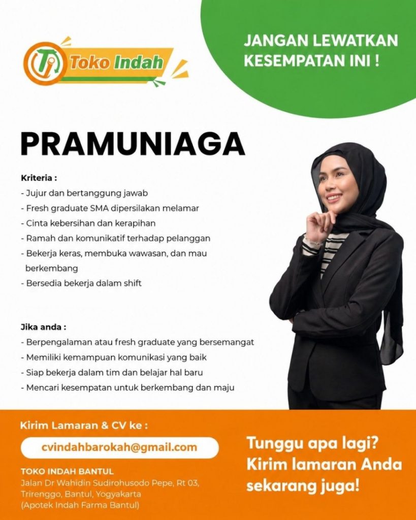 Poster lowongan Toko Indah
