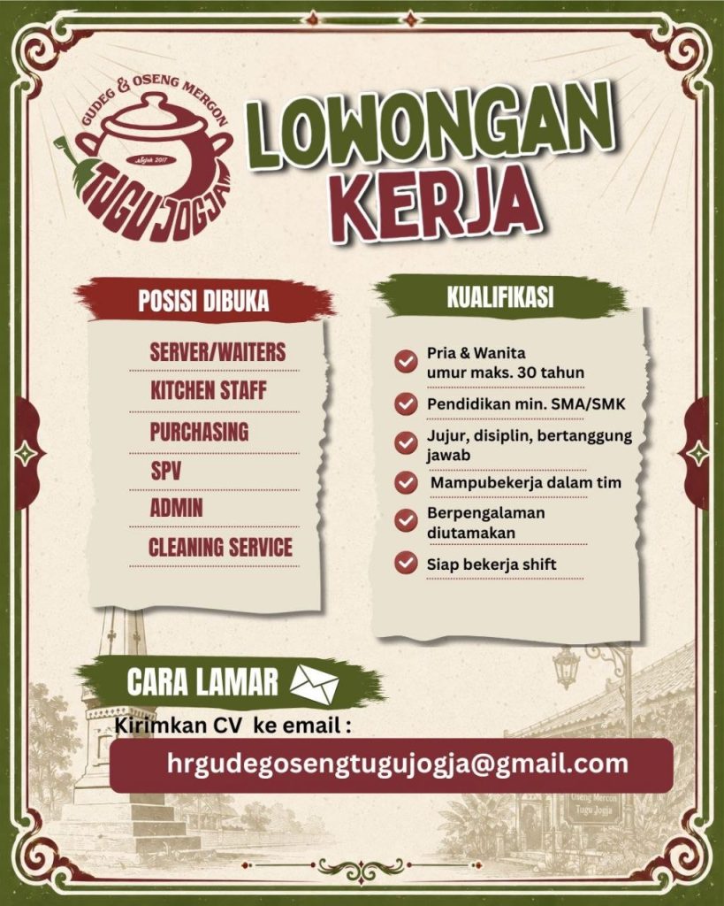 Poster lowongan Tugu Jogja