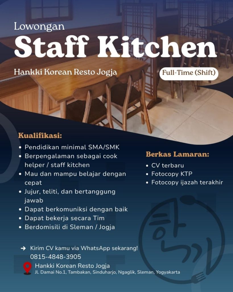 Poster lowongan Hankki Korean Resto Jogja