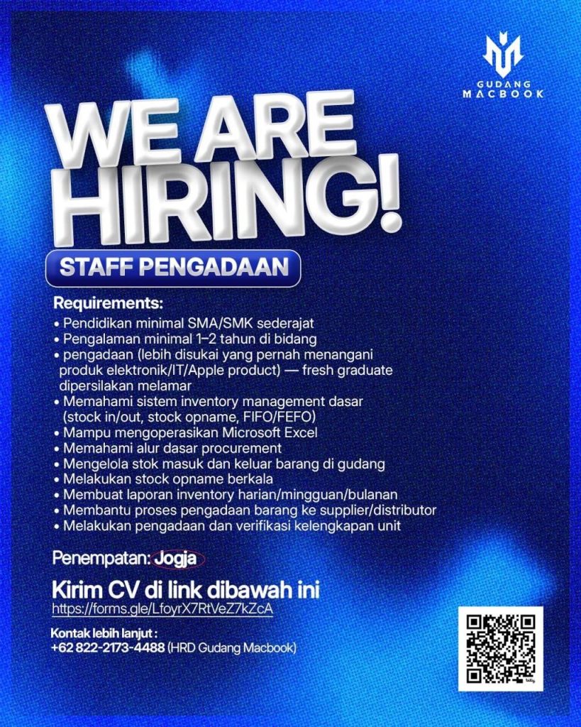 Poster lowongan Gudang Macbook
