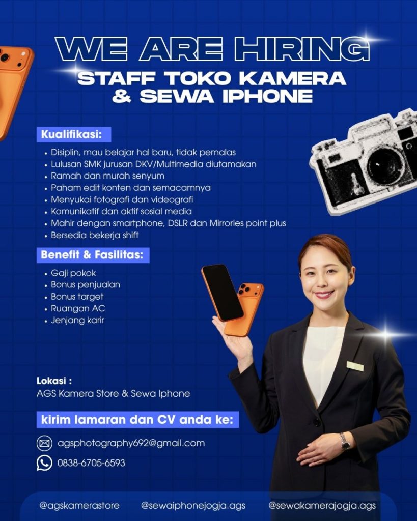 Poster lowongan AGS Kamera Store & Sewa Iphone