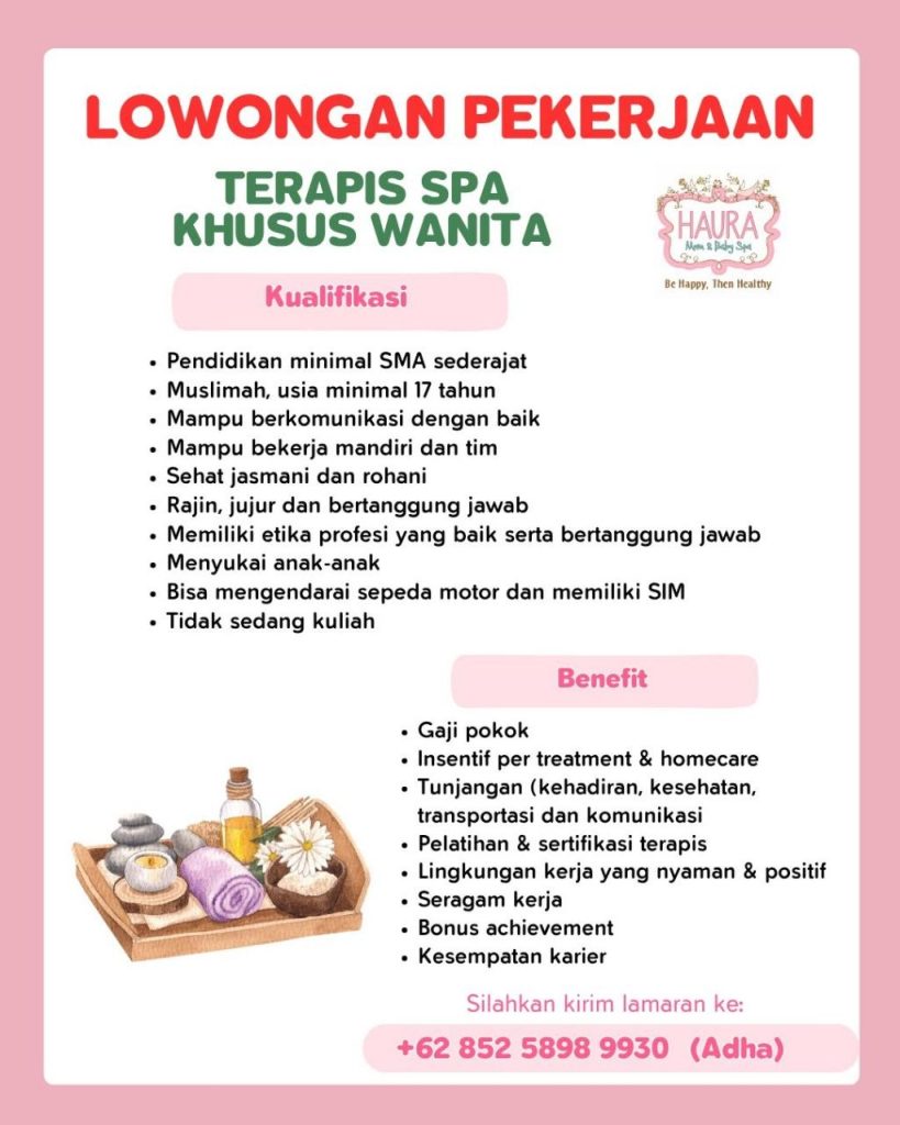 Poster lowongan Haura Mom & Baby Spa