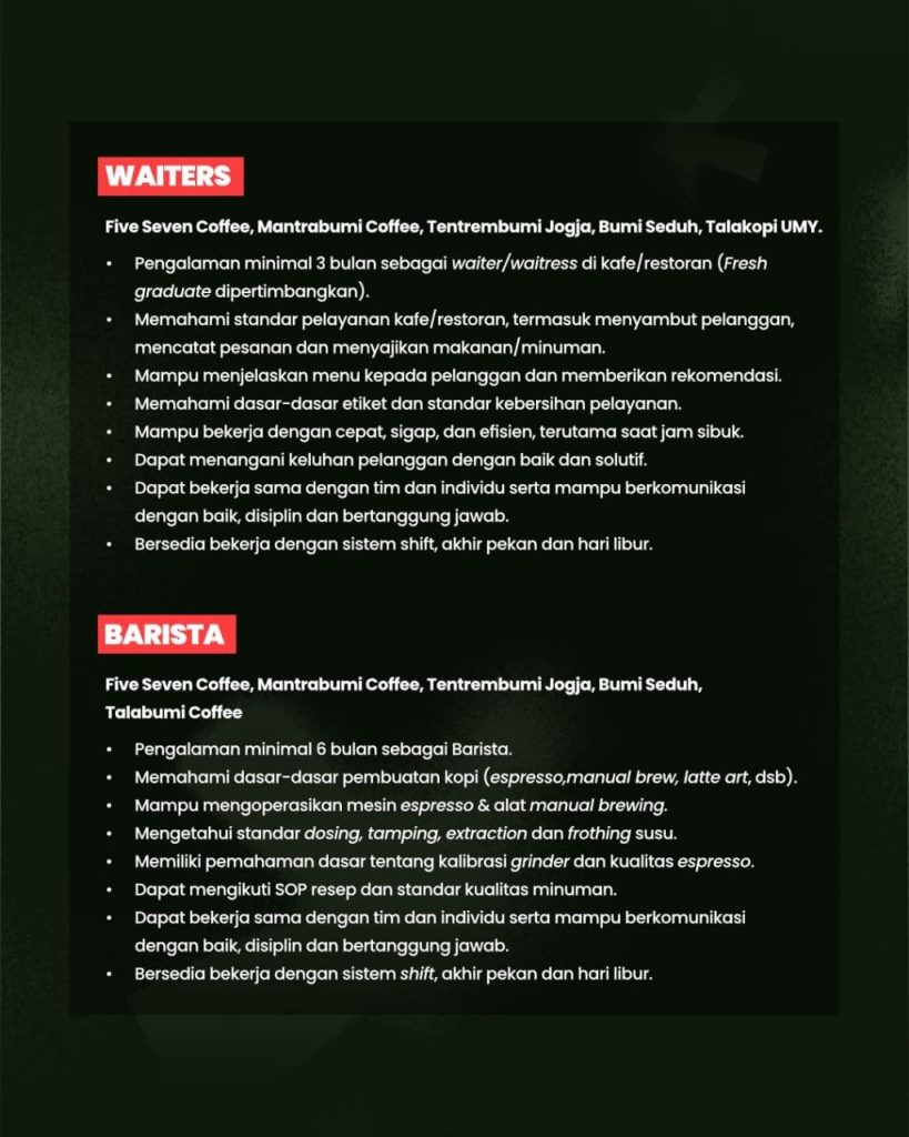Poster lowongan Five Seven Coffee