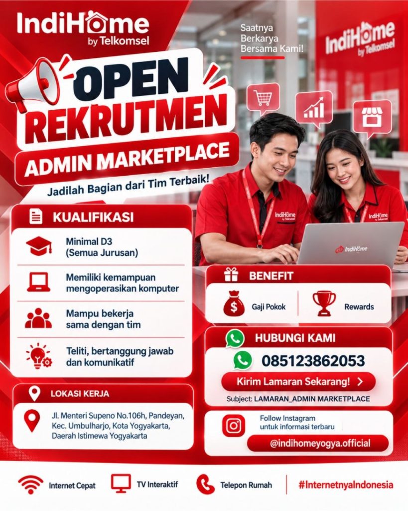Poster lowongan IndiHome by Telkomsel