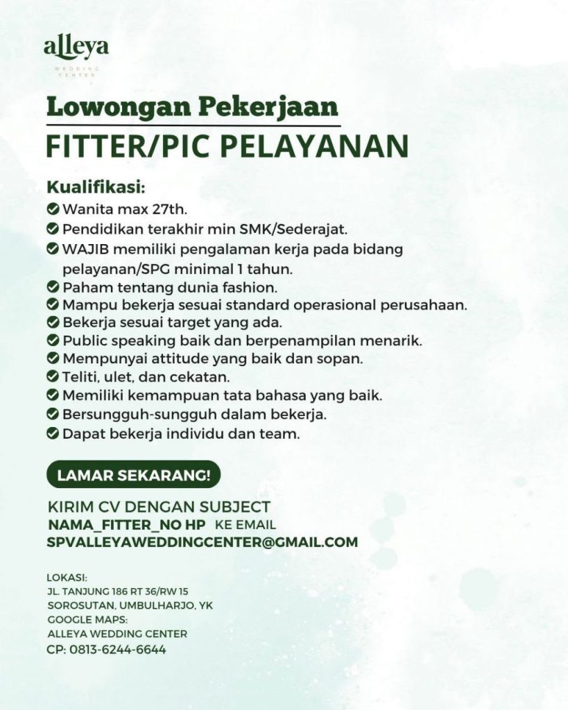 Poster lowongan Alleya Wedding Center