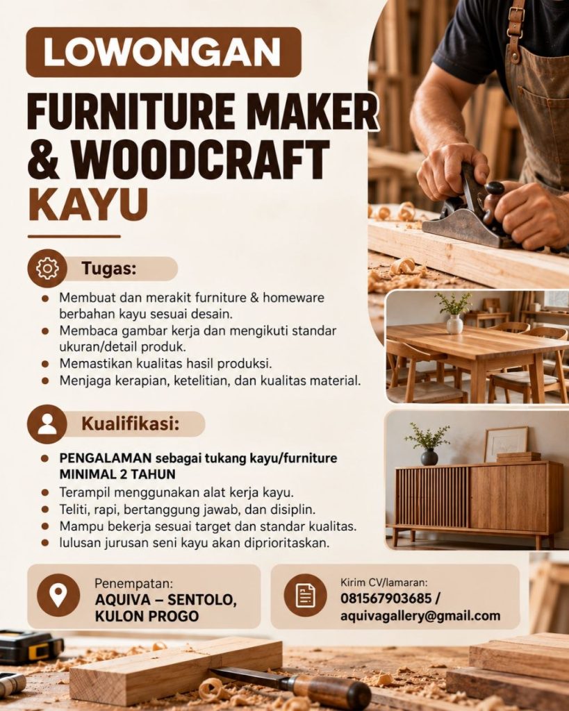 Poster lowongan Furniture Maker