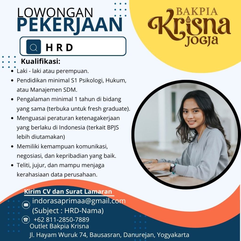 Poster lowongan Bakpia Krisna Jogja