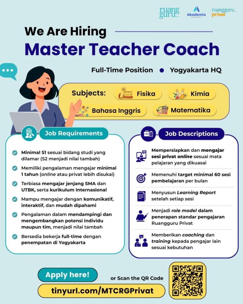 Poster lowongan Ruangguru Akademia Ruangguru Privat