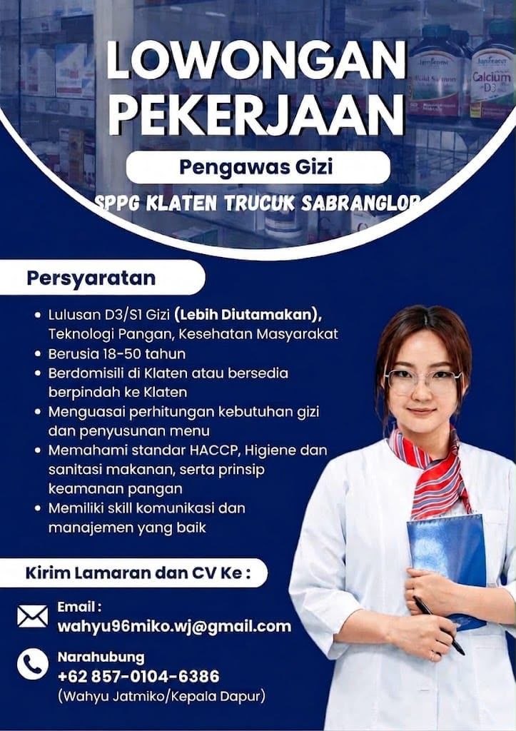 Poster lowongan SPPG Klaten Trucuk Sabranglor