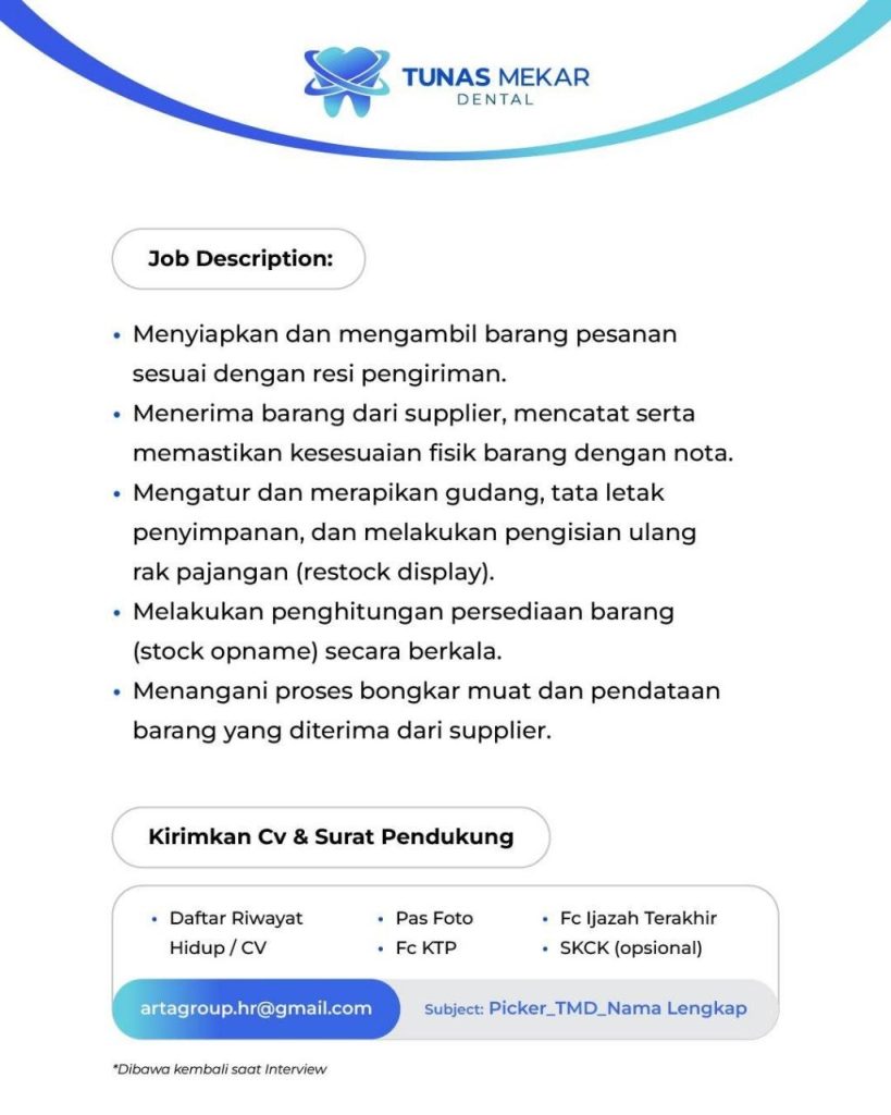 Poster lowongan Tunas Mekar Dental
