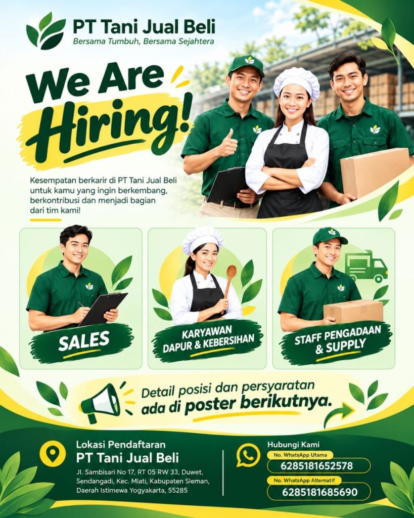 Poster lowongan PT TANI JUAL BELI