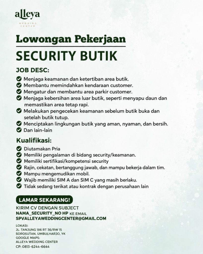 Poster lowongan Alleya Wedding Center