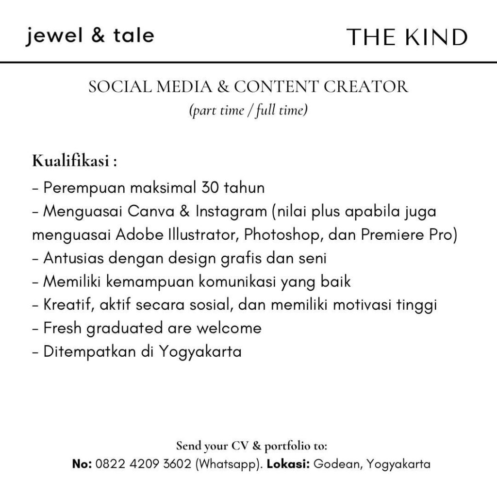Poster lowongan jewel & tale