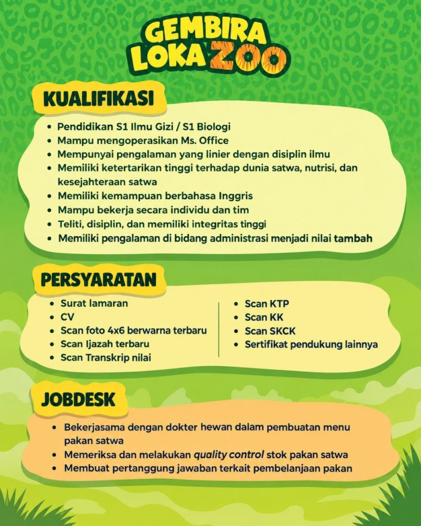 Poster lowongan Gembira Loka Zoo