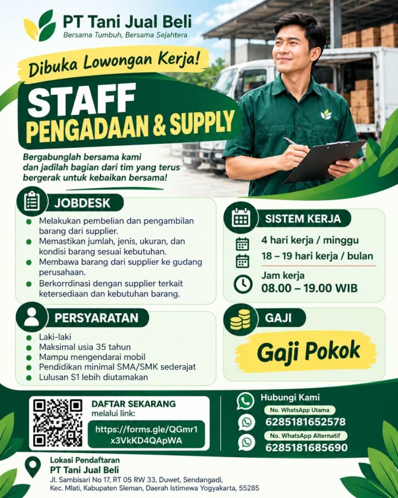 Poster lowongan PT TANI JUAL BELI