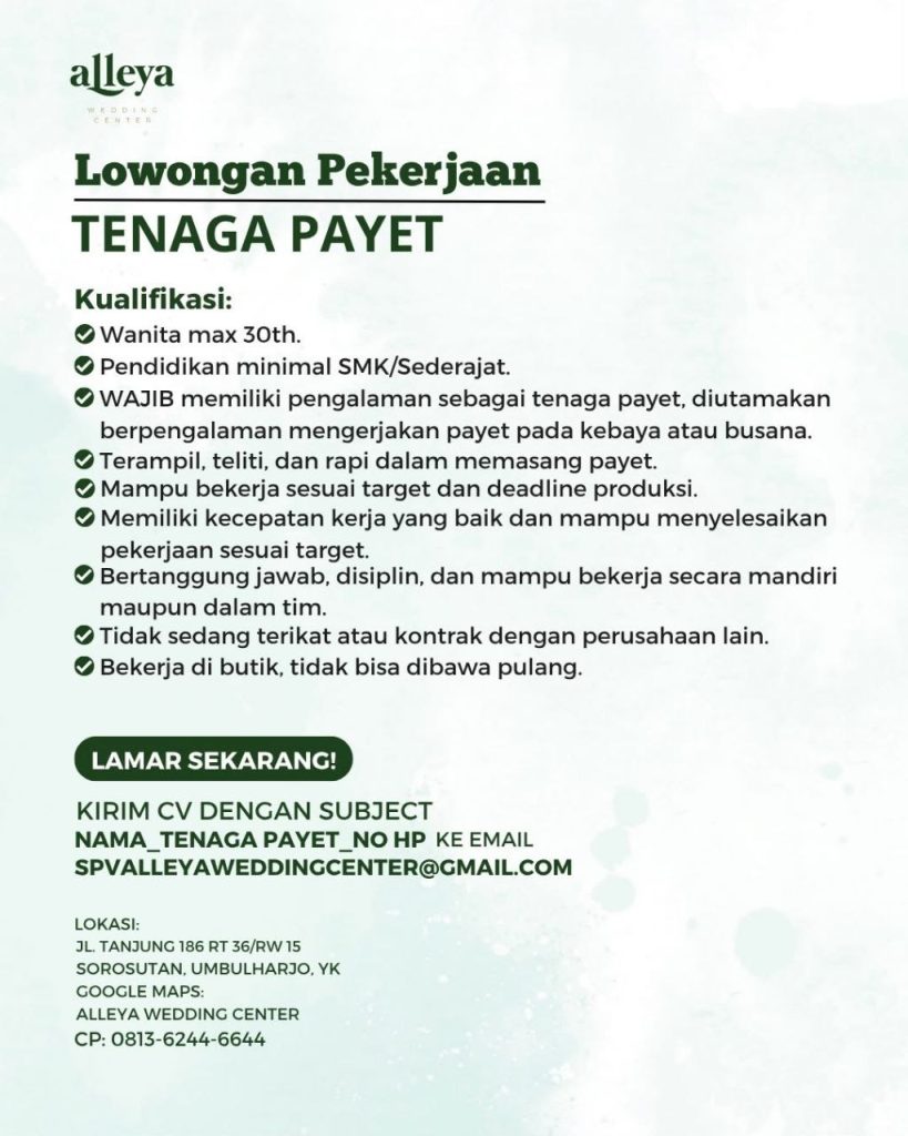 Poster lowongan Alleya Wedding Center