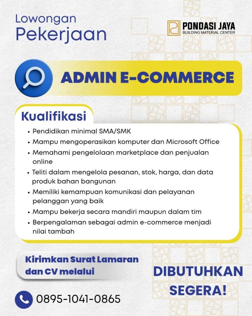 Poster lowongan Pondasi Jaya Building Material Center