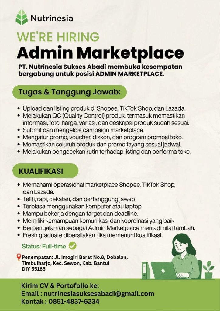Poster lowongan PT. Nutrinesia Sukses Abadi