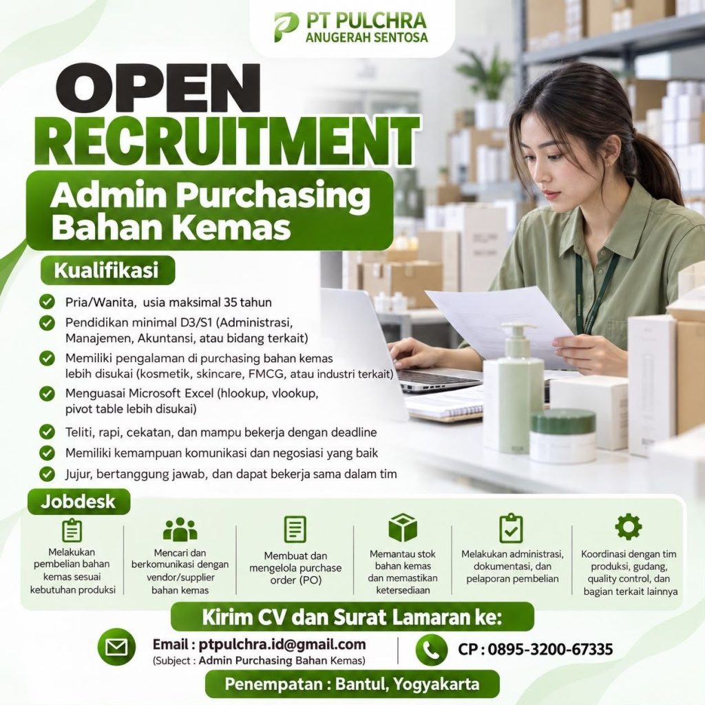 Poster lowongan PT PULCHRA ANUGERAH SENTOSA