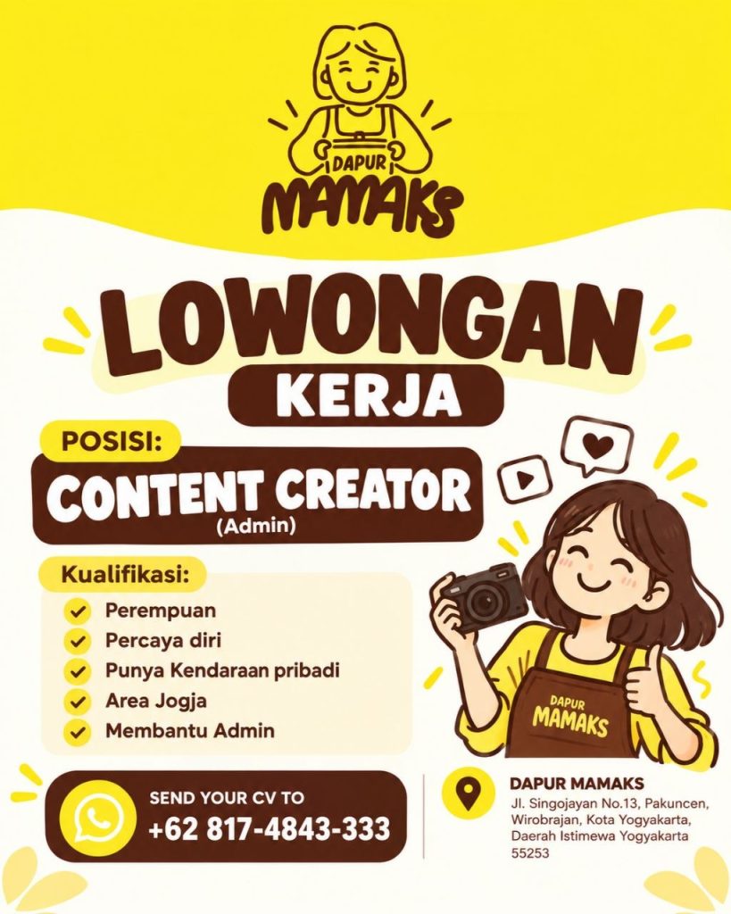 Poster lowongan Dapur Mamaks