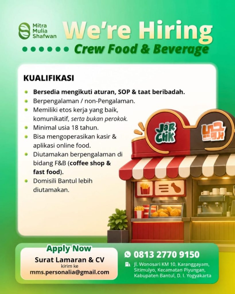 Poster lowongan Mitra Mulia Shafwan