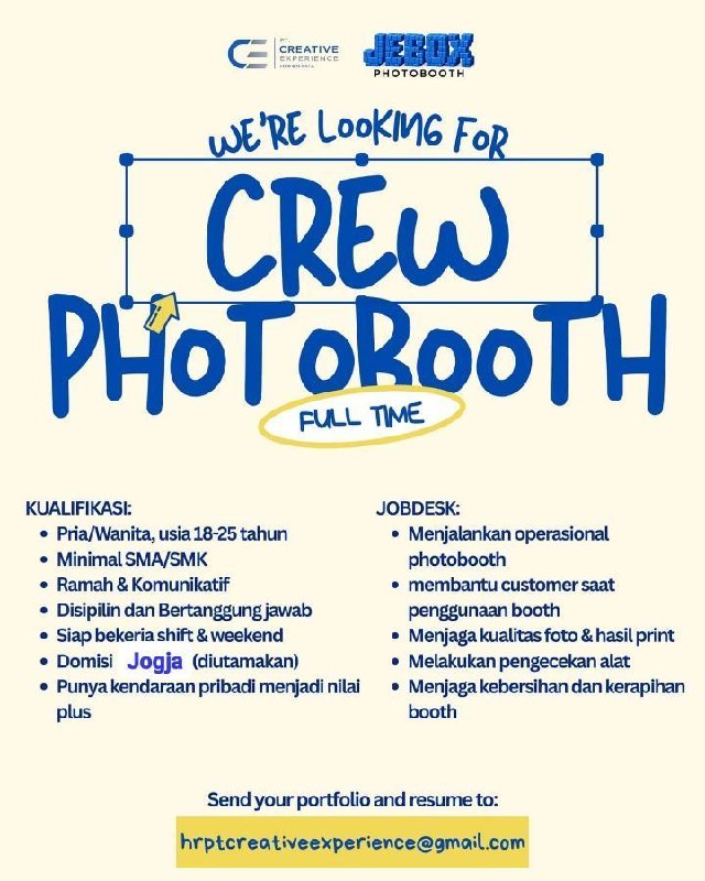 Poster lowongan Creative Experience JEBOX Photobooth
