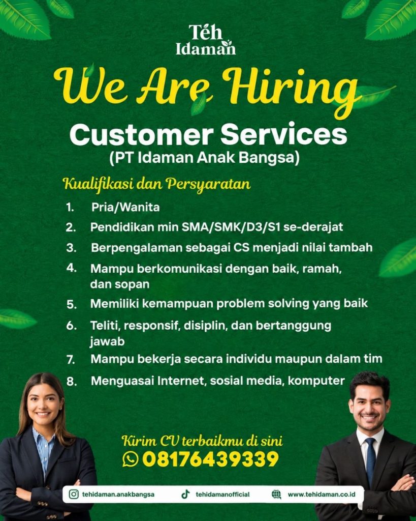 Poster lowongan Teh Idaman, PT Idaman Anak Bangsa, Kopi Semangat