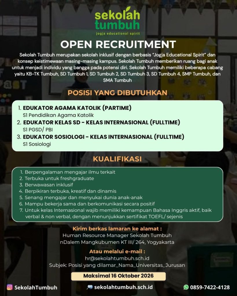 Poster lowongan Sekolah Tumbuh