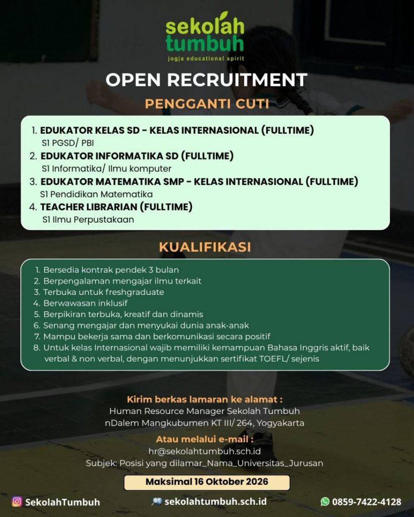 Poster lowongan Sekolah Tumbuh