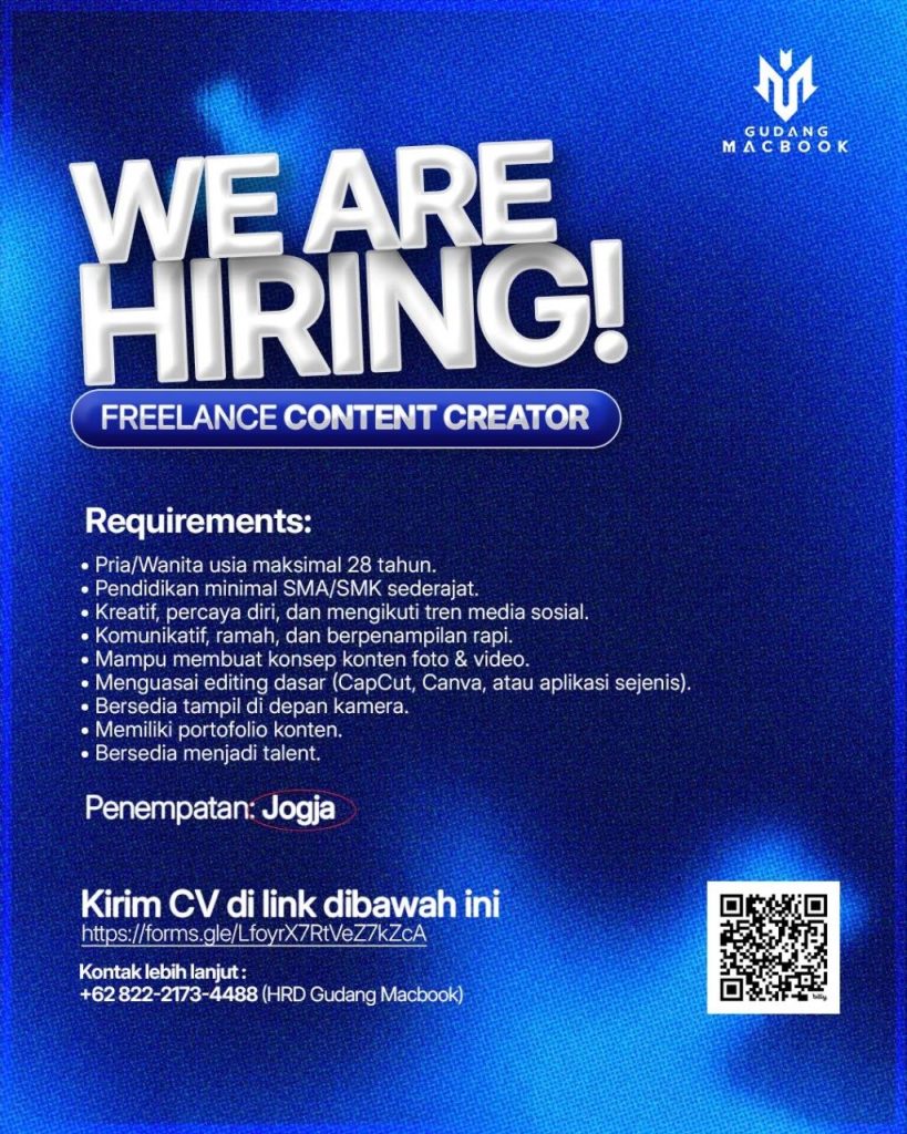 Poster lowongan Gudang Macbook