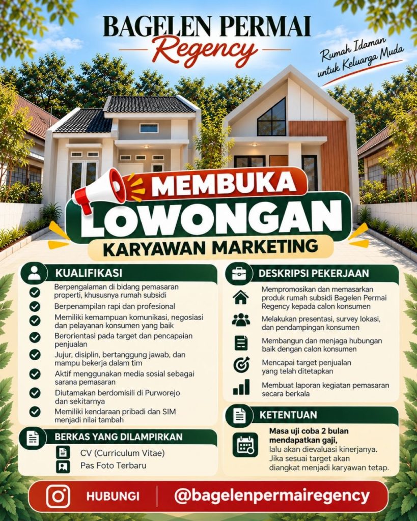 Poster lowongan Bagelen Permai Regency