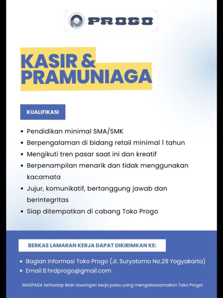 Poster lowongan Toko Progo