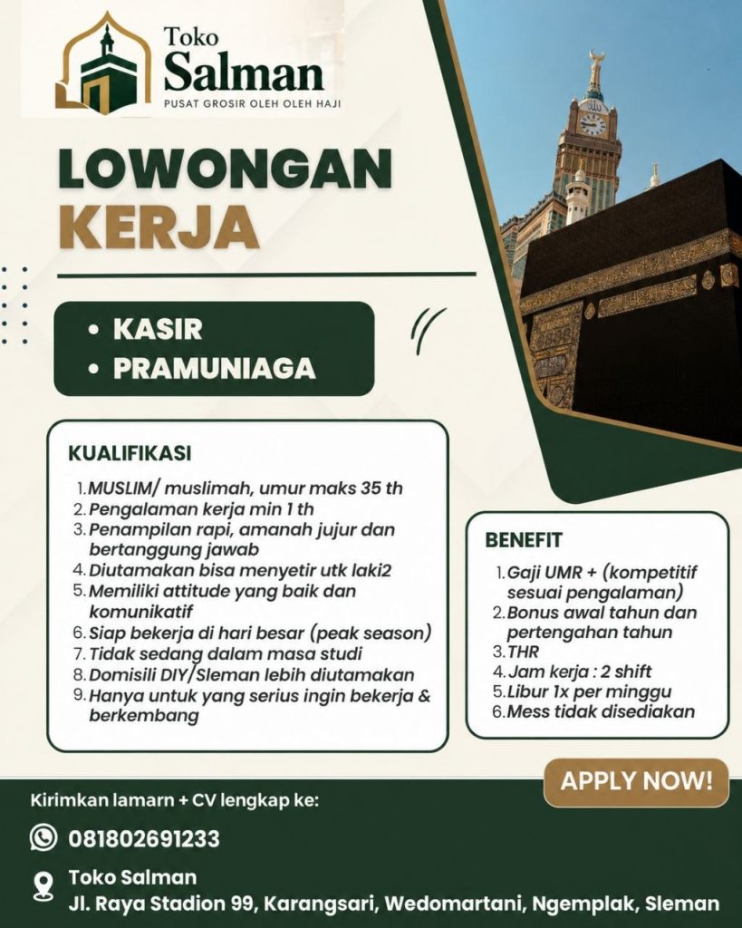 Poster lowongan Toko Salman