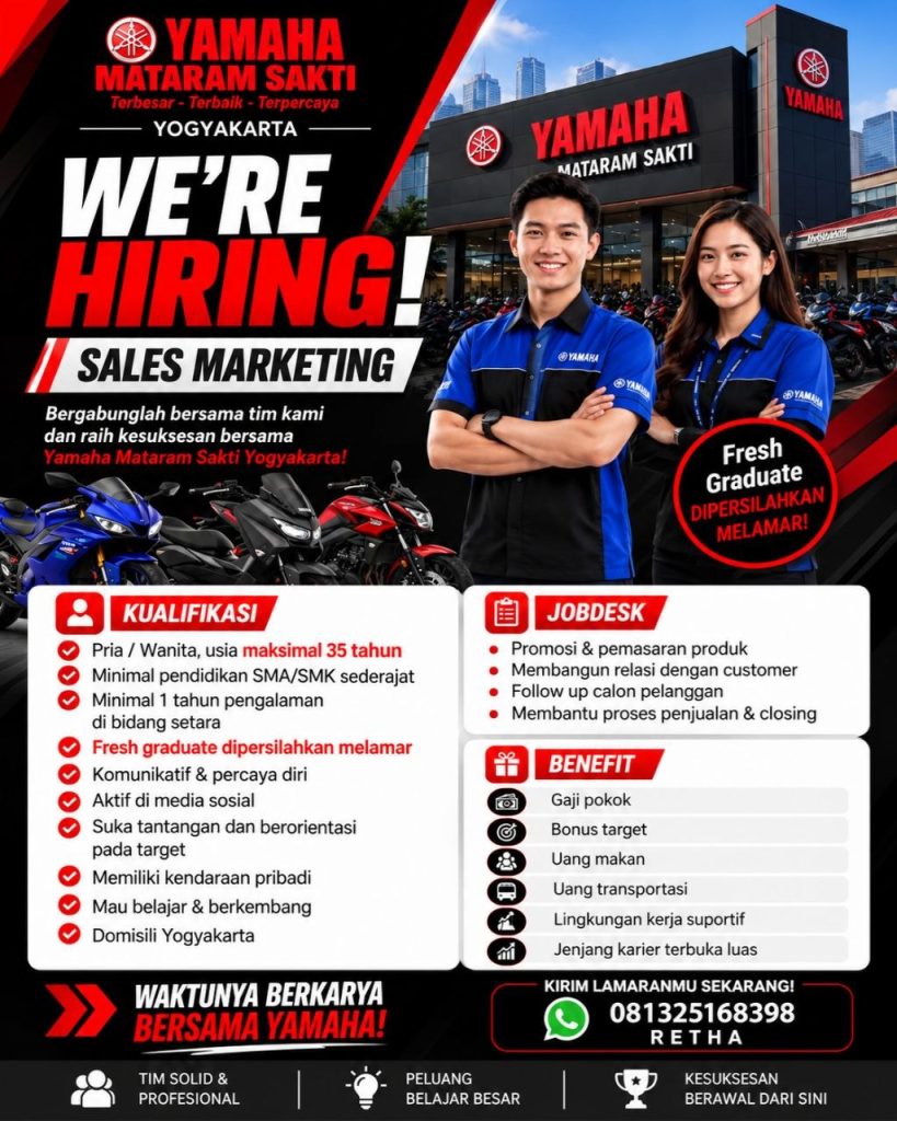 Poster lowongan Yamaha Mataram Sakti