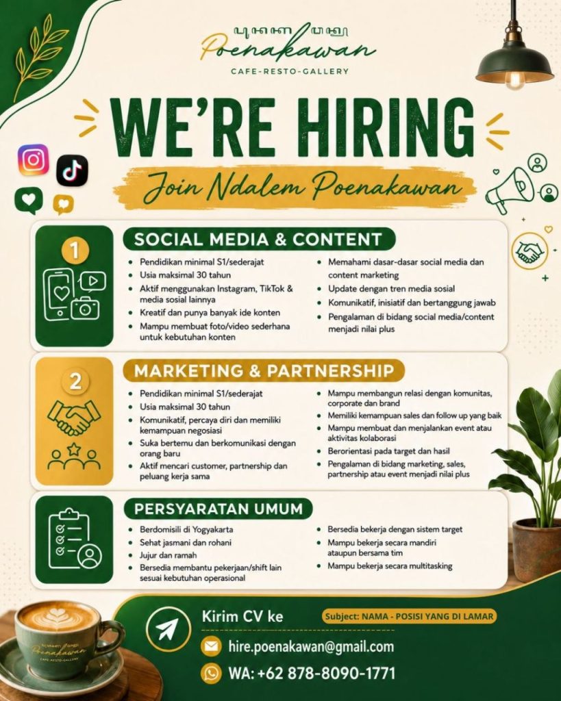 Poster lowongan Poenakawan Cafe-Resto-Gallery
