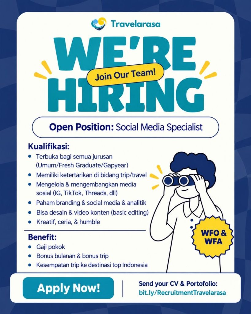 Poster lowongan Travelarasa