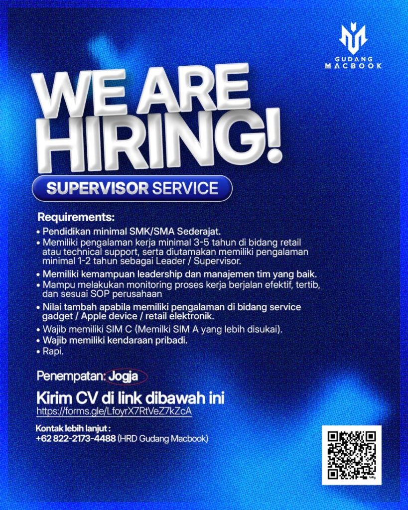 Poster lowongan Gudang Macbook