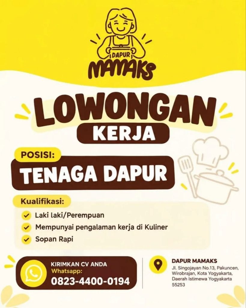 Poster lowongan Dapur Mamaks