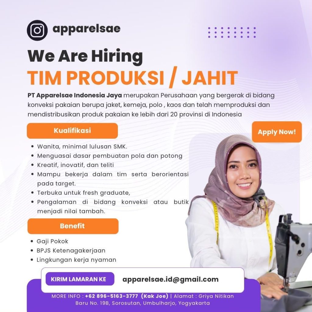 Poster lowongan PT Apparelsae Indonesia Jaya